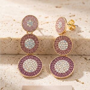 Chic Gold and Purple Triple Circle Earrings